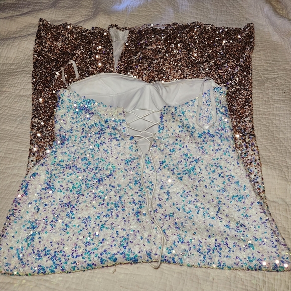 Womens Sz 20 Strapless Floor Length Sequin Gown Ombre Rose Gold White - Picture 6 of 16